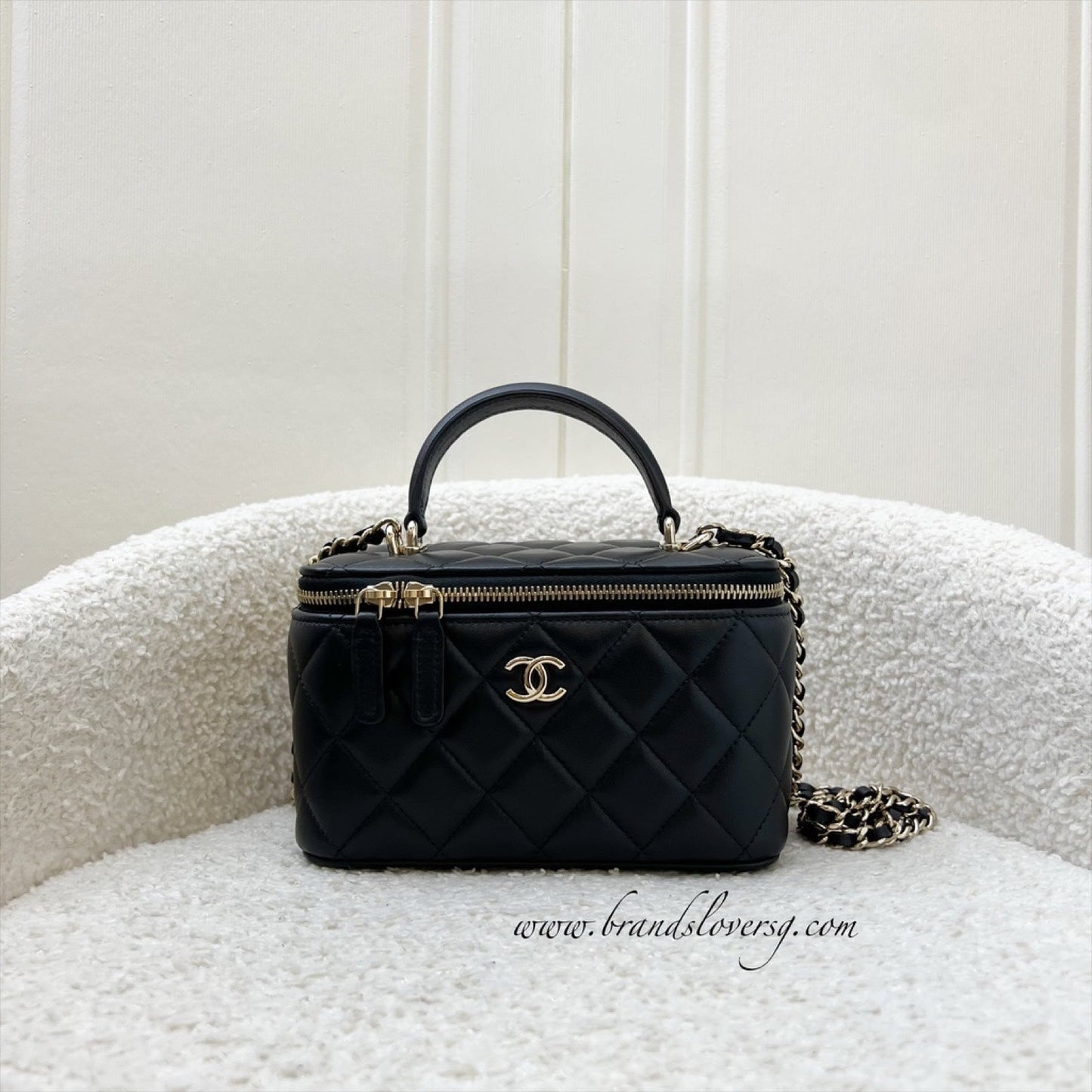 Chanel Top Handle Small Vanity in Black Lambskin and LGHW (Model: AP2199)