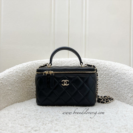 Chanel Top Handle Small Vanity in Black Lambskin and LGHW (Model: AP2199)