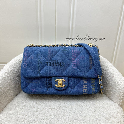 Chanel 22P Denim Mood Medium Flap Bag in Blue Printed Denim and AGHW (Model: AS3135)