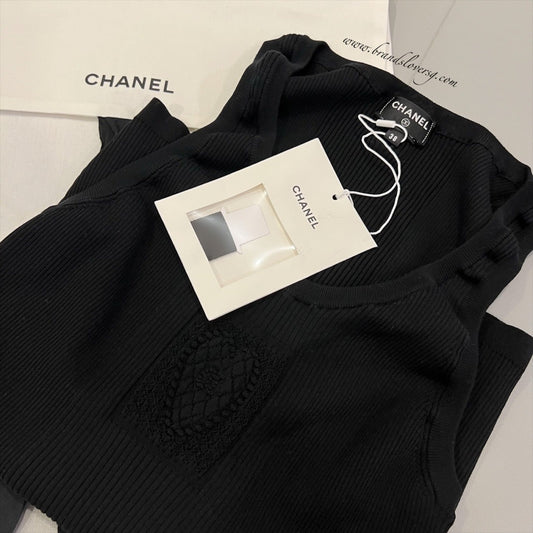 Chanel 25B Knitted Tank Top in Black Cotton and Polyamide Sz 38 (Model: P80152)