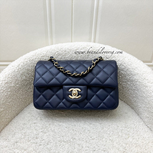 Chanel Classic Mini Rectangular Flap in Navy Lambskin and LGHW