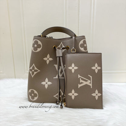 LV NéoNoé MM Bucket Bag in Tourterelle / Crème Monogram Empreinte Leather and GHW