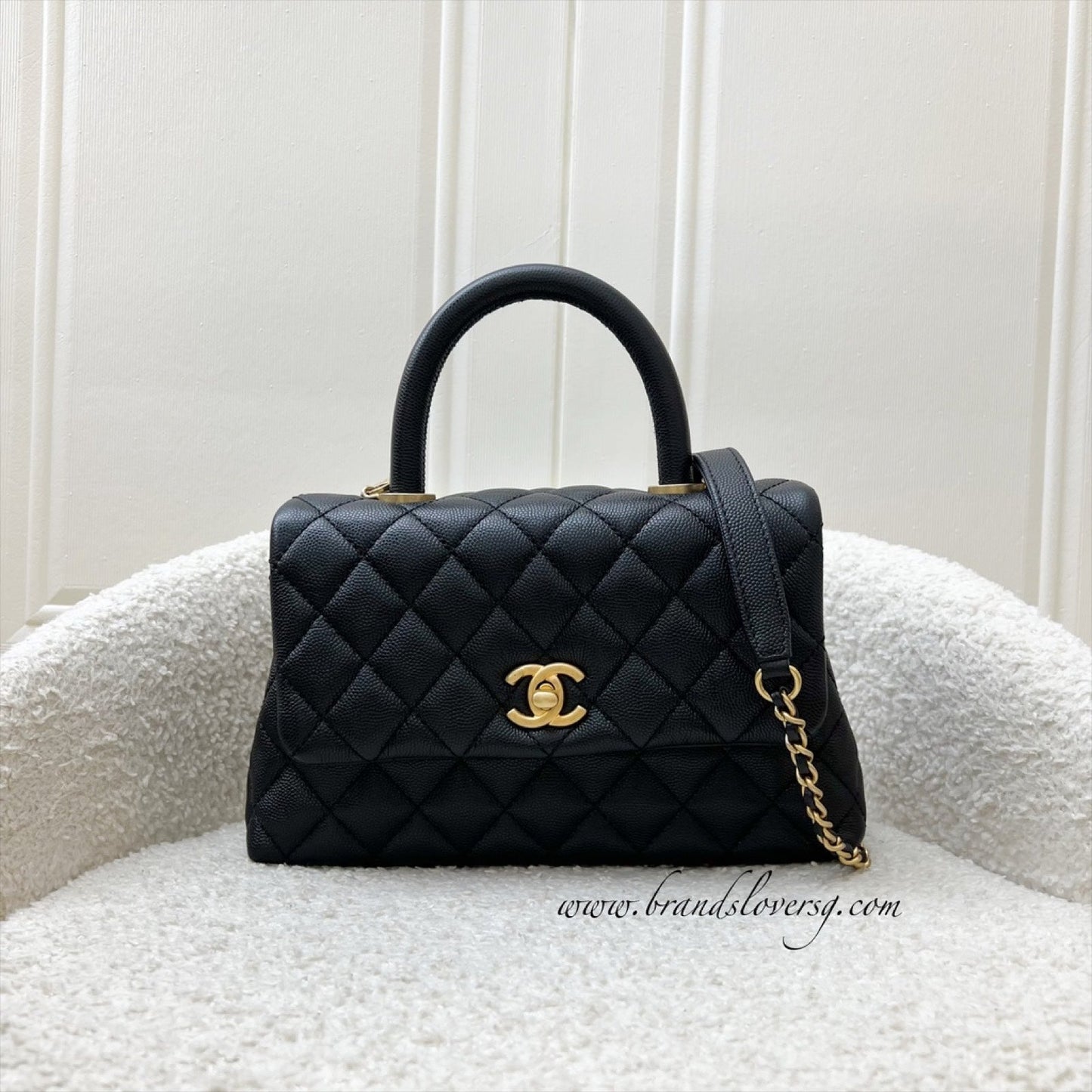 Chanel Small 24cm Coco Handle Flap in Black Caviar and AGHW (Model: A92990)
