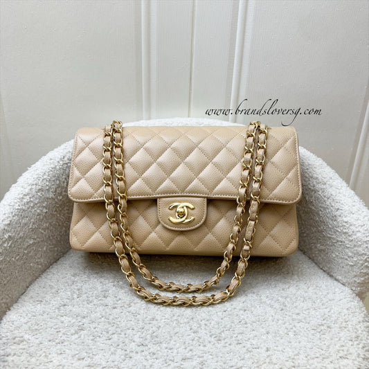 Chanel Medium Classic Flap CF in Beige Caviar and GHW