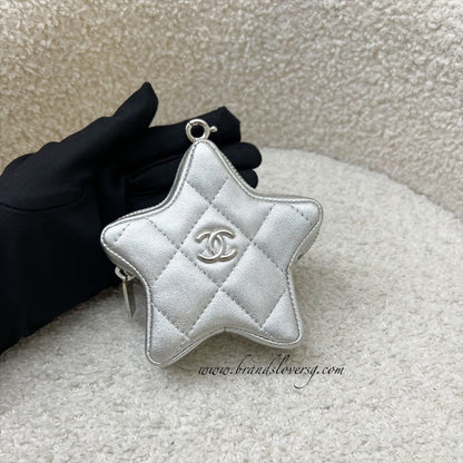 Chanel VIP Gift 24C Star Pouch Charm in Iridescent Silver Lambskin and SHW