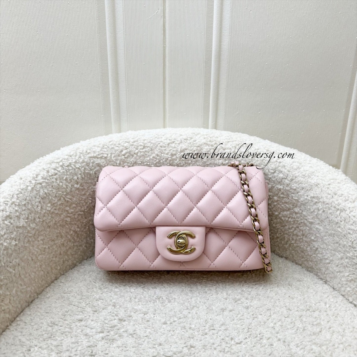 [Local Full Set] Chanel 24K Extra Mini Rectangular Flap in Sakura Pink Lambskin and GHW (Model: AS5219)