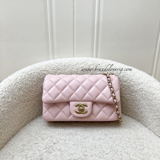 [Local Full Set] Chanel 24K Extra Mini Rectangular Flap in Sakura Pink Lambskin and GHW (Model: AS5219)
