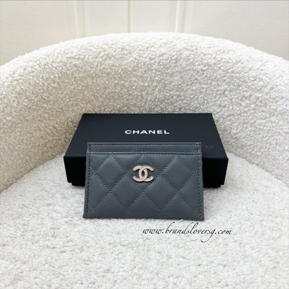 Chanel 25B Flat Card Holder with Diamantes studded CC Logo in Grey Caviar and LGHW