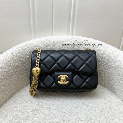 Chanel Heart Adjustable Chain Mini Flap Bag in Black Lambskin and AGHW (Model: AS3828)