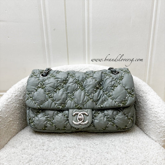 Chanel Tweed On Stitch Bubble Accordion Flap in Greenish Grey Nylon and SHW