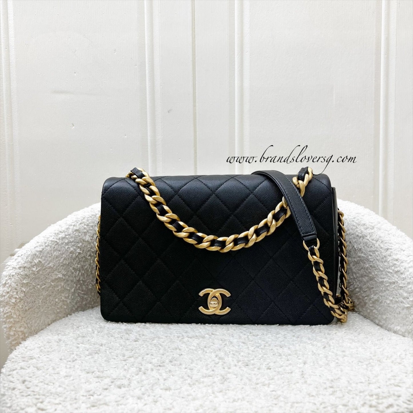Chanel 20A Full Flap Bag in Black Caviar and AGHW (Model: AS1977B)