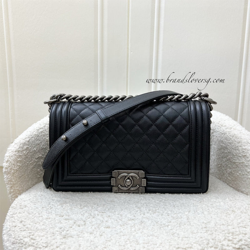 Chanel Medium 25cm Boy Flap in Black Caviar and RHW