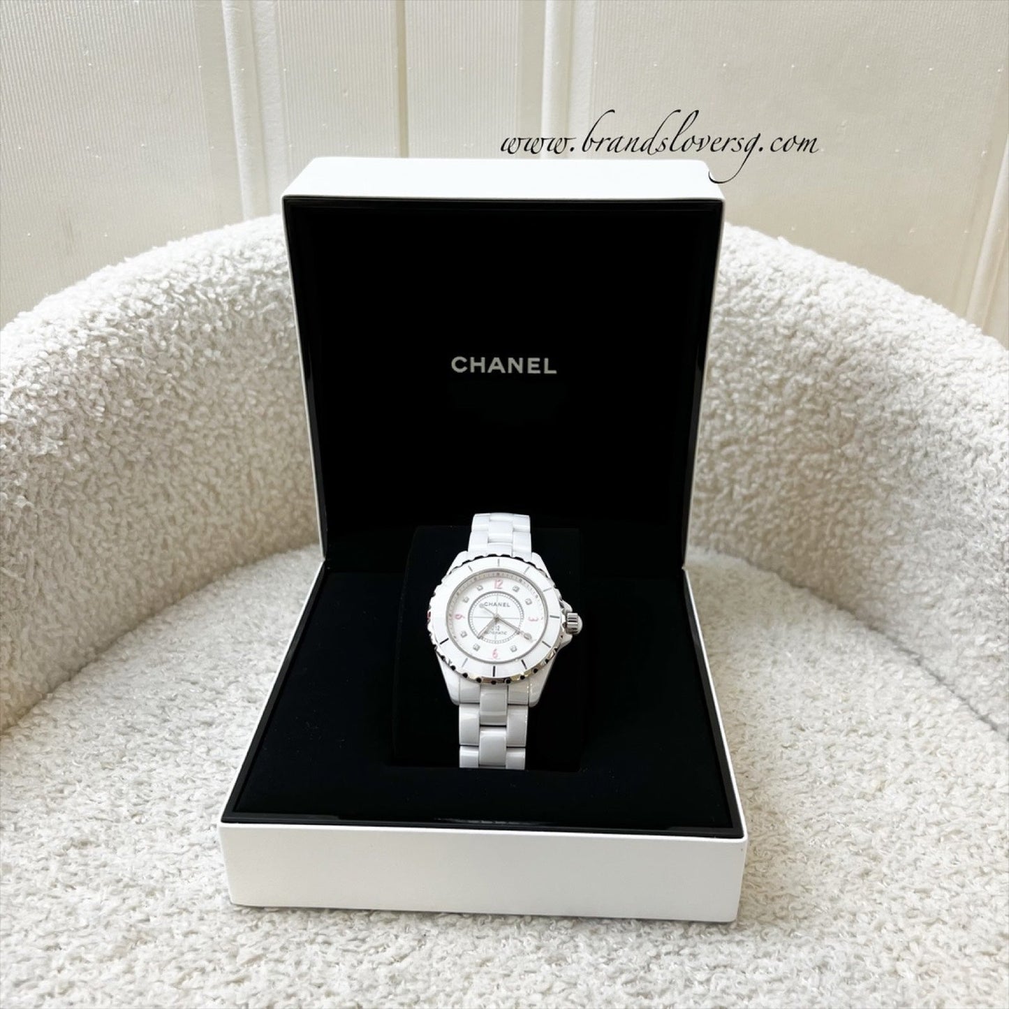 [Serviced for $1380 in Feb 2026] Chanel Limited Edition "Pink Light" J12 Watch 38mm Automatic Movement with 8 Diamonds in White Ceramic Bracelet and Steel (Model: H4864)