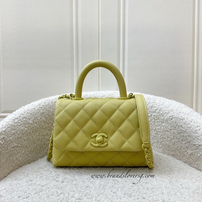 Chanel Mini Coco Handle in Yellow Caviar and Yellow Coated HW (Model: AS2215)