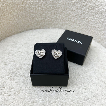 Chanel Heart and CC Earrings with Crystals in SHW