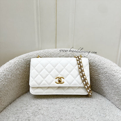 Chanel Seasonal Wallet on Chain WOC in White Lambskin and GHW (Model: AP3102)