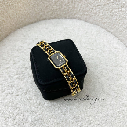 Chanel Vintage Premiere Watch in 24K Gold Plated HW and Black Leather Size S