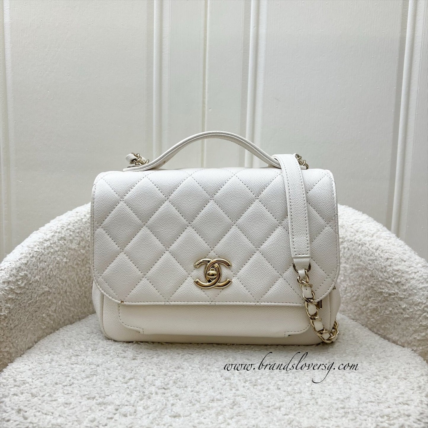Chanel Medium Business Affinity in White Caviar and LGHW