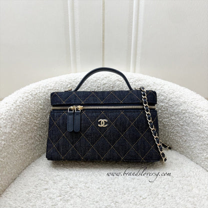 [Local Set - Jan 2026] Chanel 26P Vanity / Clutch with Chain (LP Style Bag) in Dark Blue Denim and LGHW (Model: AP4385)