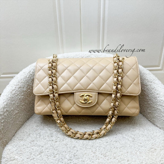 Chanel Medium Classic Flap CF in Beige Caviar and GHW