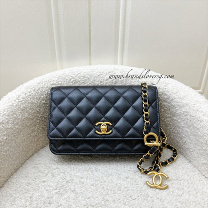 Chanel 23B Adjustable Chain Wallet On Chain WOC in Iridescent Black Caviar and AGHW (AP3479)