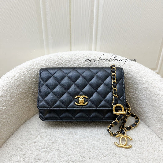Chanel 23B Adjustable Chain Wallet On Chain WOC in Iridescent Black Caviar and AGHW (AP3479)