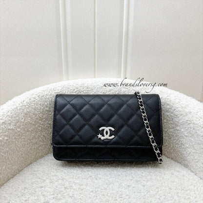 [BN - Sep 2025] Chanel 25B Shooting Star Logo Wallet on Chain WOC in Black Caviar and SHW (Model: AP3723)