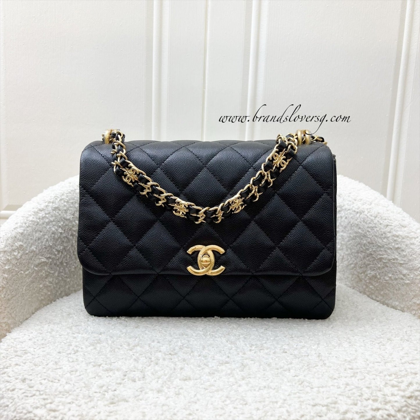 Chanel 22K Coco First Small Flap in Black Caviar and AGHW (Model: AS3633)