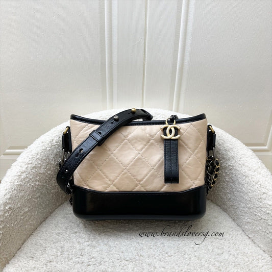 Chanel Small Gabrielle Hobo in Beige Distressed Calfskin, Black Base and 3 Tone HW
