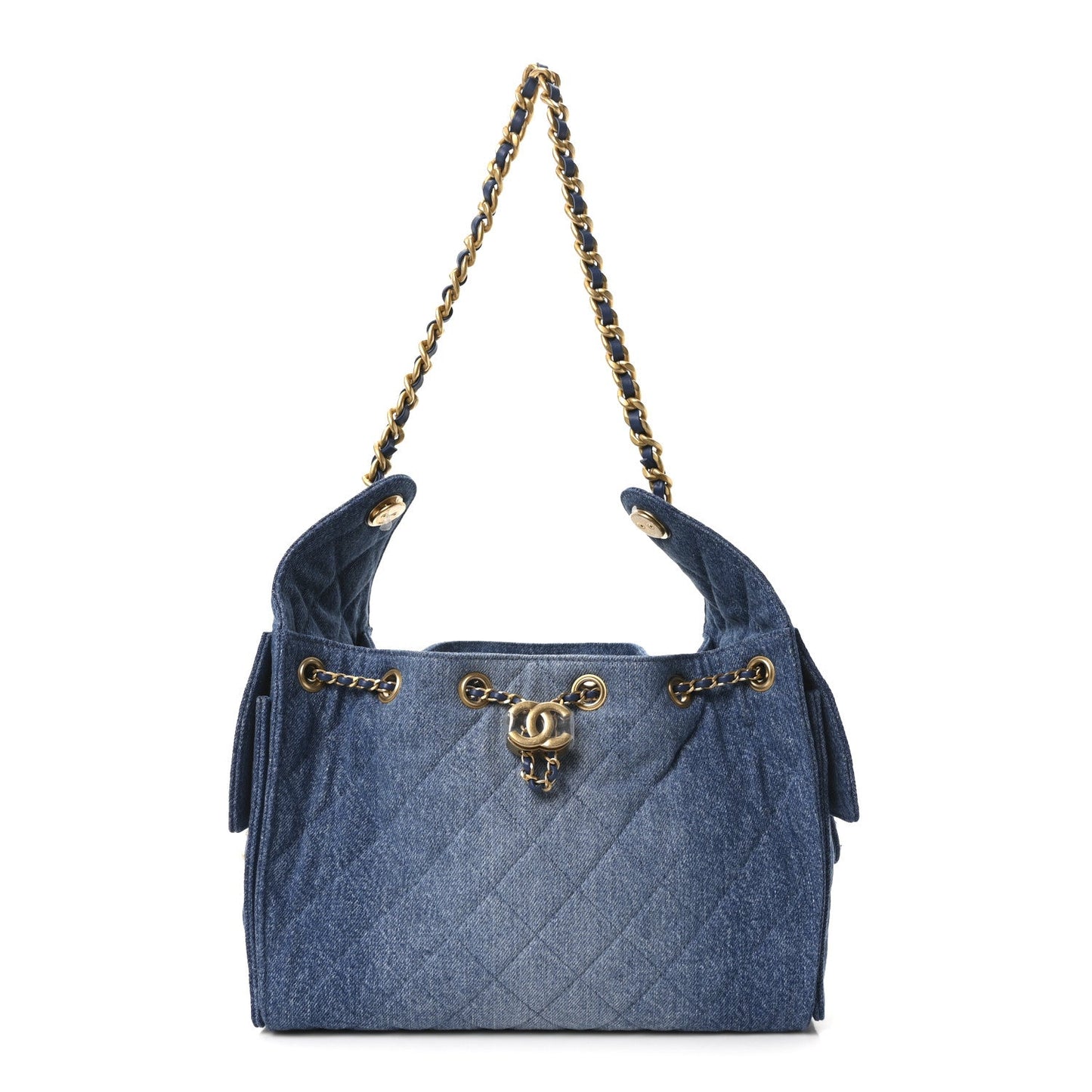 Washed Denim Quilted Small Chanel 25 Handbag Blue