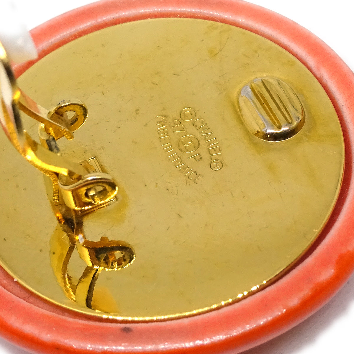 Chanel Button Earrings Clip-On Orange 97P