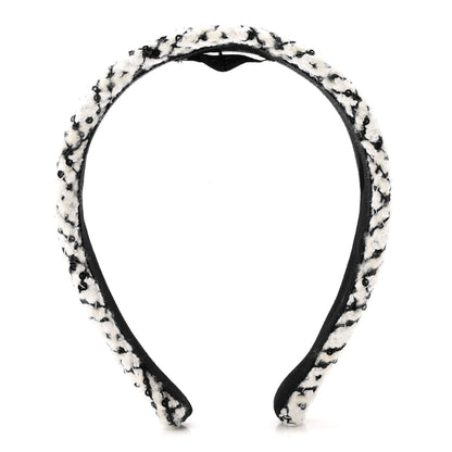 Tweed Sequin Headband White Black