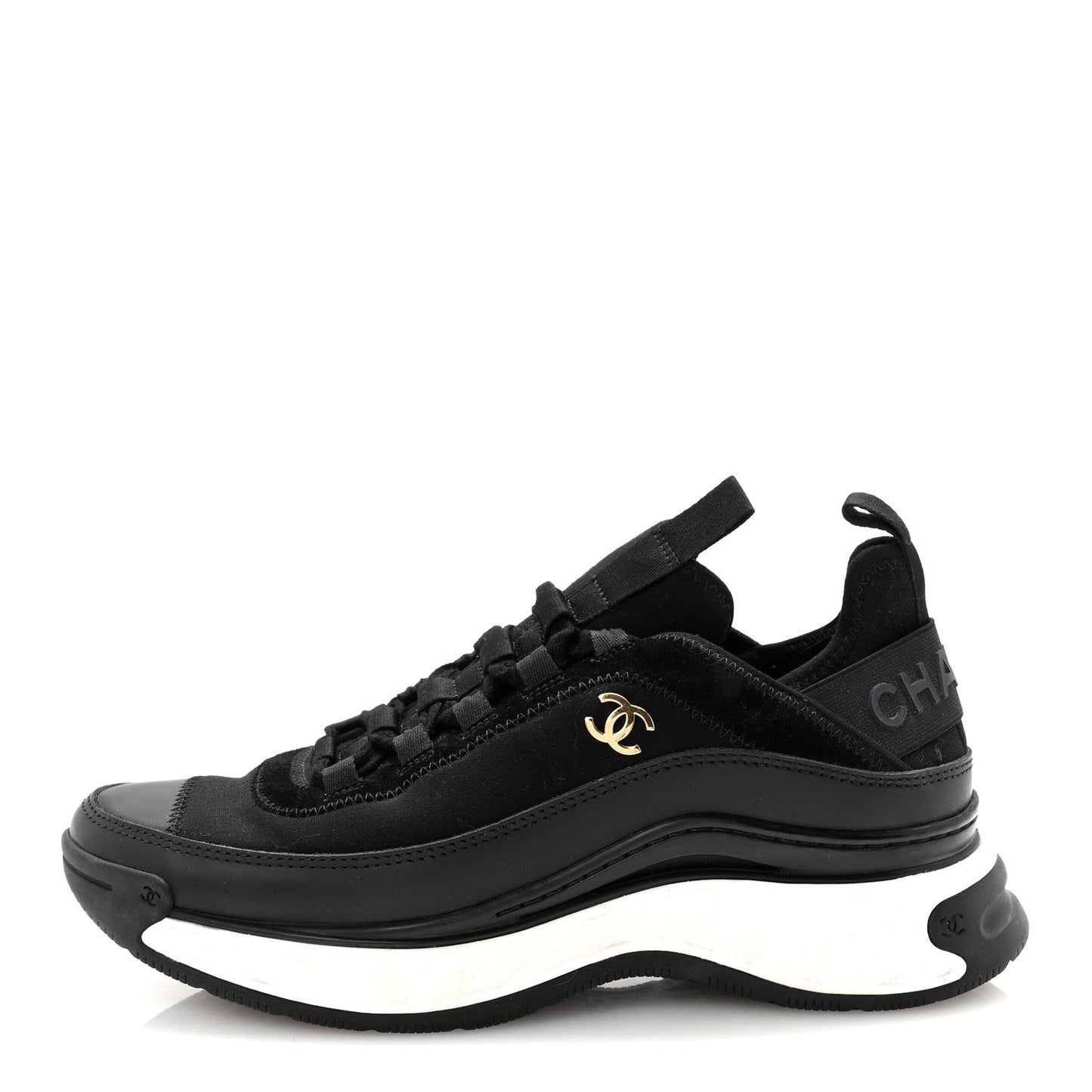 Velvet Calfskin Mixed Fibers CC Sneakers 38 Black