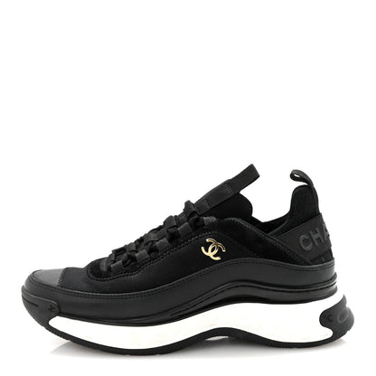 Velvet Calfskin Mixed Fibers CC Sneakers 38 Black