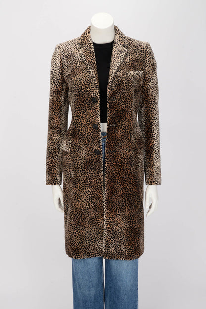 Saint Laurent Leopard Print Velvet Coat FR 36