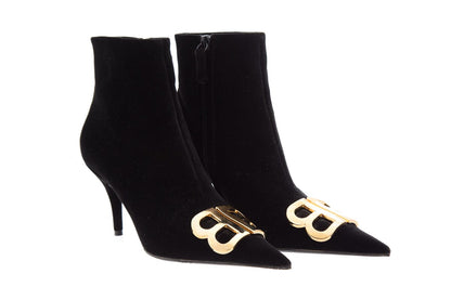 Balenciaga Black Velvet Pointed Toe Booties SZ 36