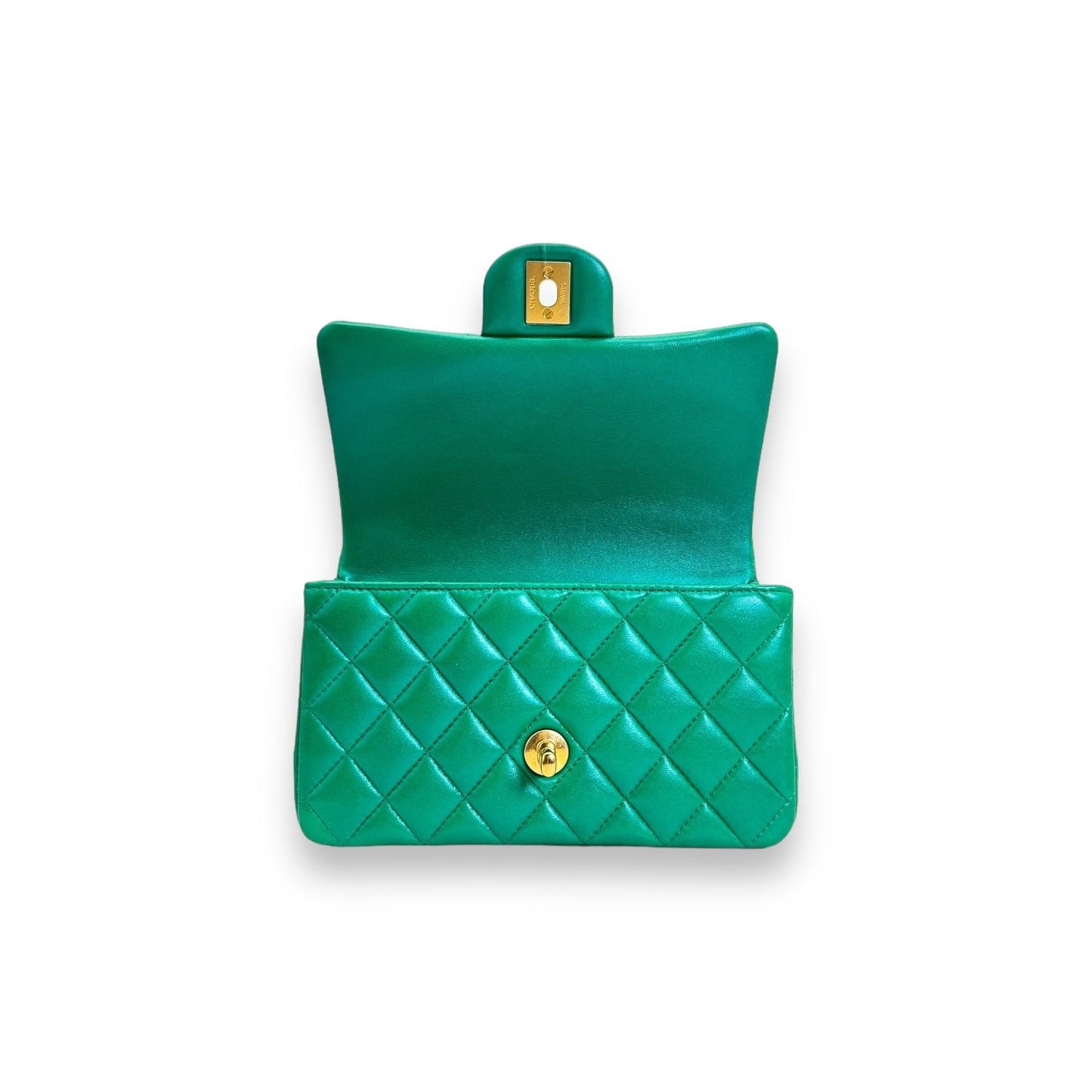 Chanel Green Lambskin Mini Rectangular Top Handle Flap