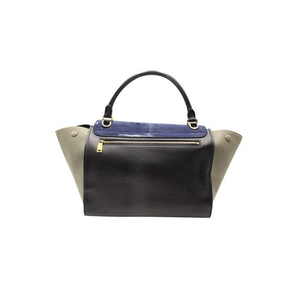 Celine Dark Blue/ Black/ Khaki Trapeze Bag In Calf Hair