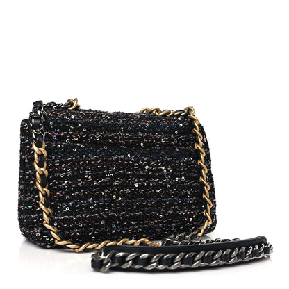 Tweed Sequin Quilted Medium Chanel 19 Flap Black Multicolor