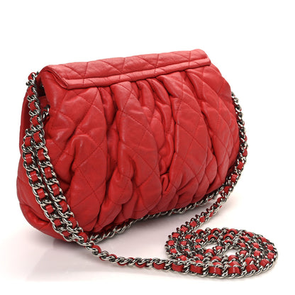 Washed Lambskin Quilted Medium Chain Around Messenger Red