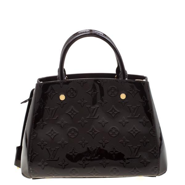 LV Montaigne BB Tote Bag Monogram Vernis Black