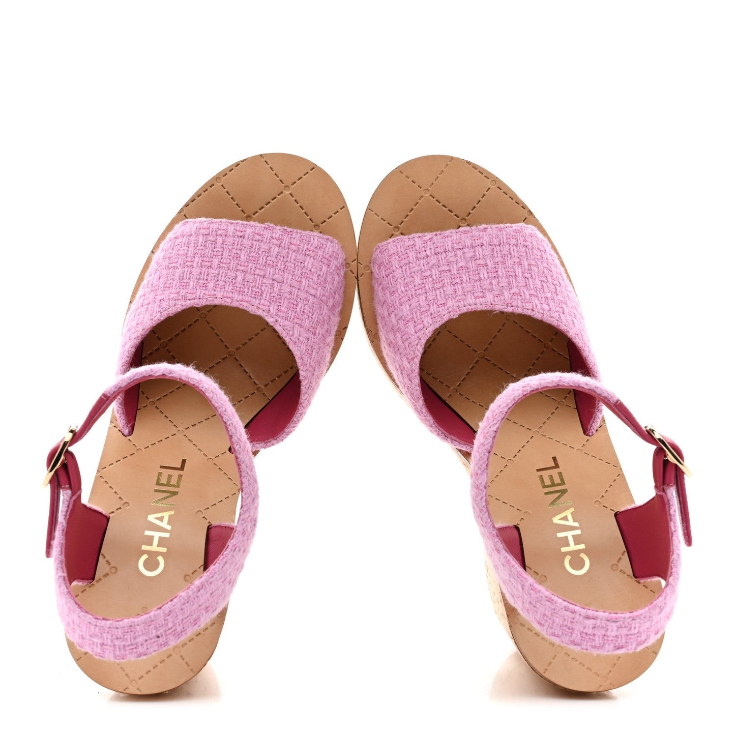 Tweed Cork CC Wedge Sandals 37.5 Pink