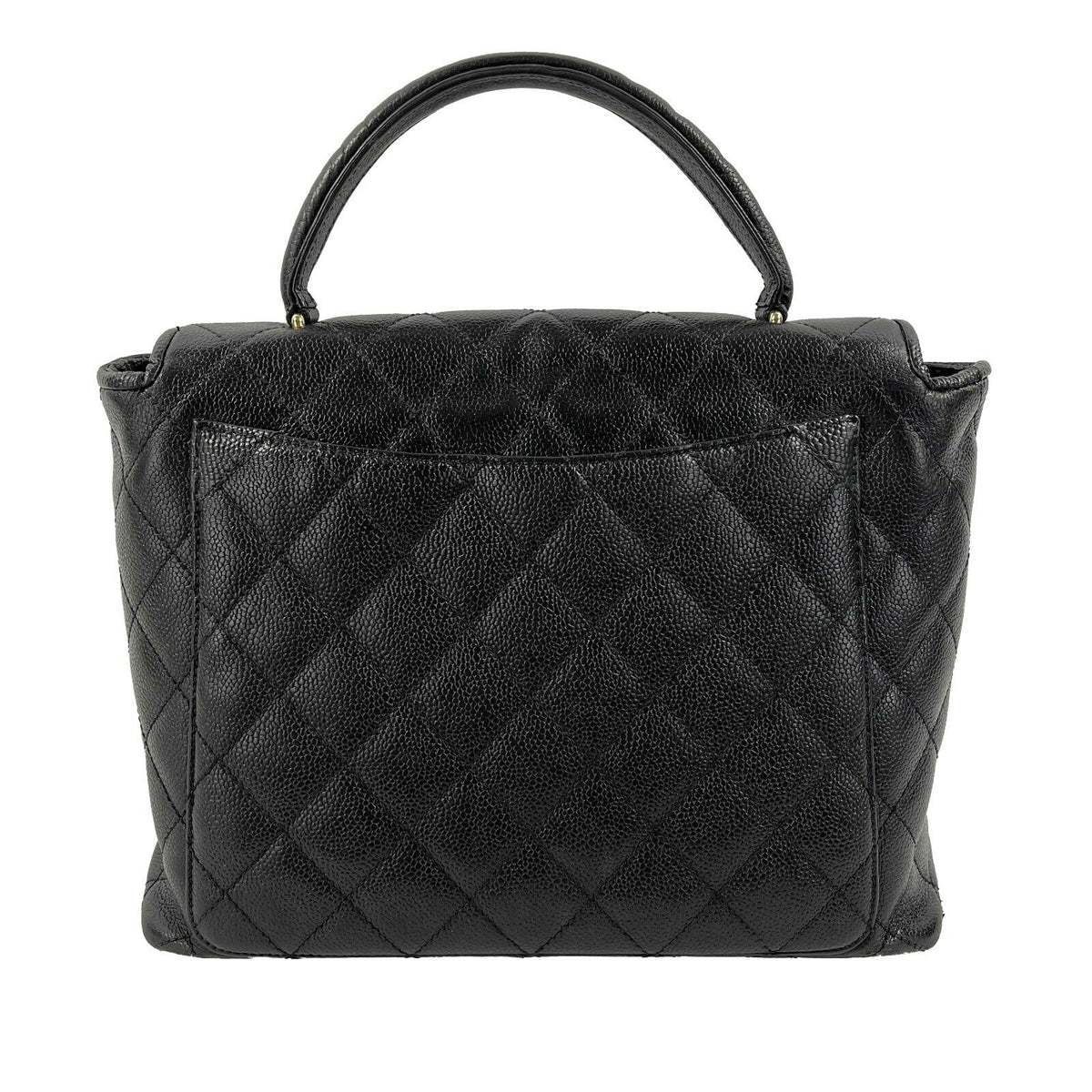 CHANEL Vintage Large Quilted CC Caviar Kelly Flap Bag - Top Handle