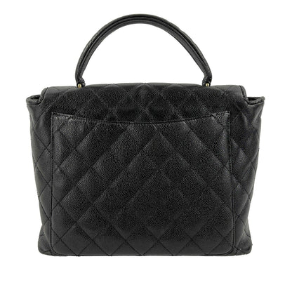 CHANEL Vintage Large Quilted CC Caviar Kelly Flap Bag - Top Handle