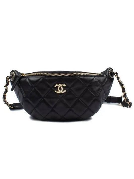 CC Logo Lambskin Chain Belt Bag Black Chanel