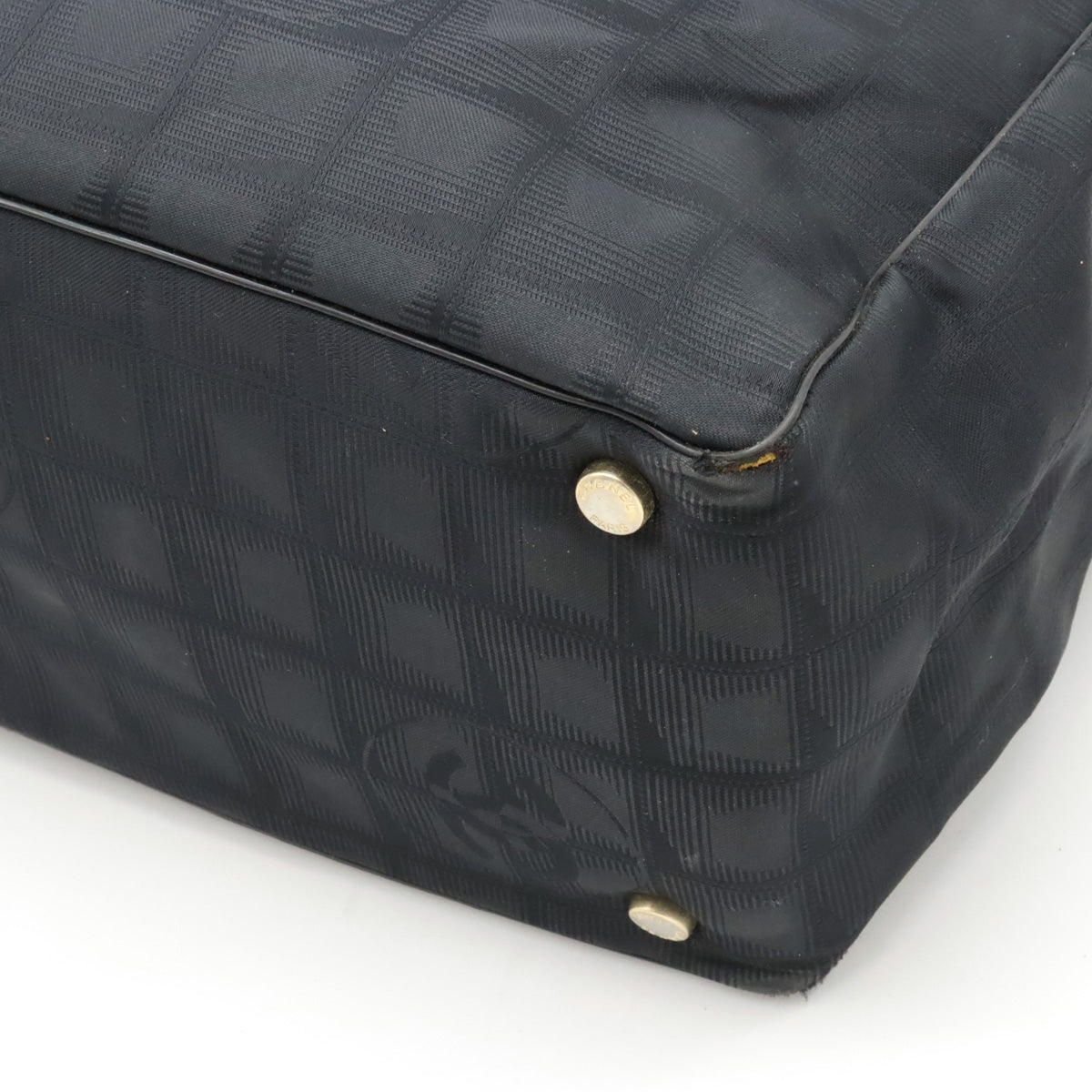CHANEL NEW LABEL LINE Tote MM TORTE BAG Nylon  Black Black Gold  A15991