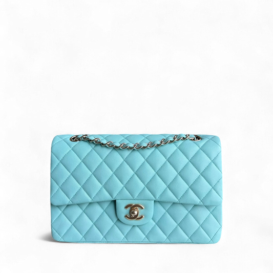 Chanel Classic Flap Medium - Caviar 25CM Quilted Light Blue Gold Hardware Series 26