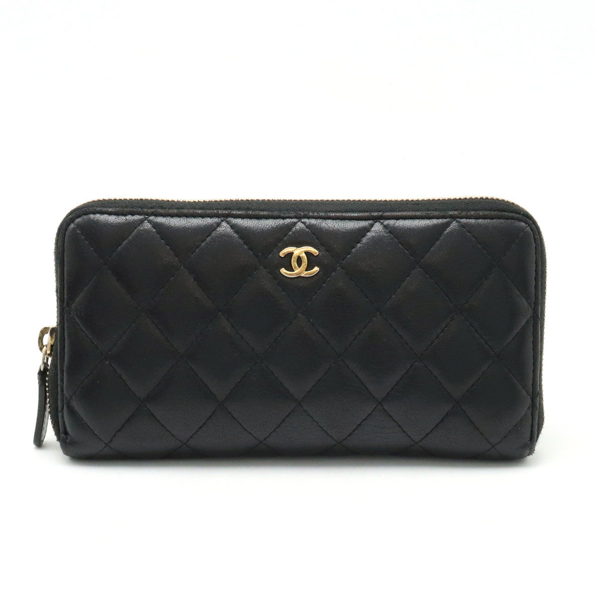 CHANEL MATRACE COCOMARK ROUNDFASNER Long Wallet Leather Black Black Gold  A50097