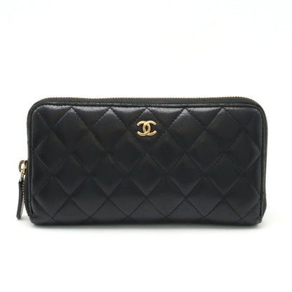 CHANEL MATRACE COCOMARK ROUNDFASNER Long Wallet Leather Black Black Gold  A50097