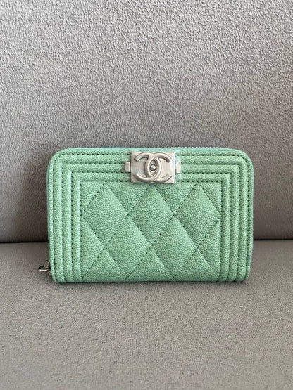 Boy Zip Around Leather Card Wallet Mint Chanel